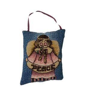 VTG Tapestry Needlepoint Santa Angel Pillow Hanging Small